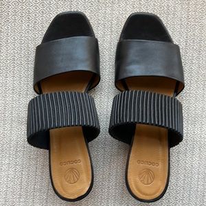 COCLICO Black Leather Two-Band Slide Sandals